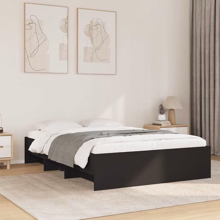 Giroletto vidaXL Nero con Listelli in Legno e Compartimenti Laterali L/P/H: 200 x 120 x 35 cm