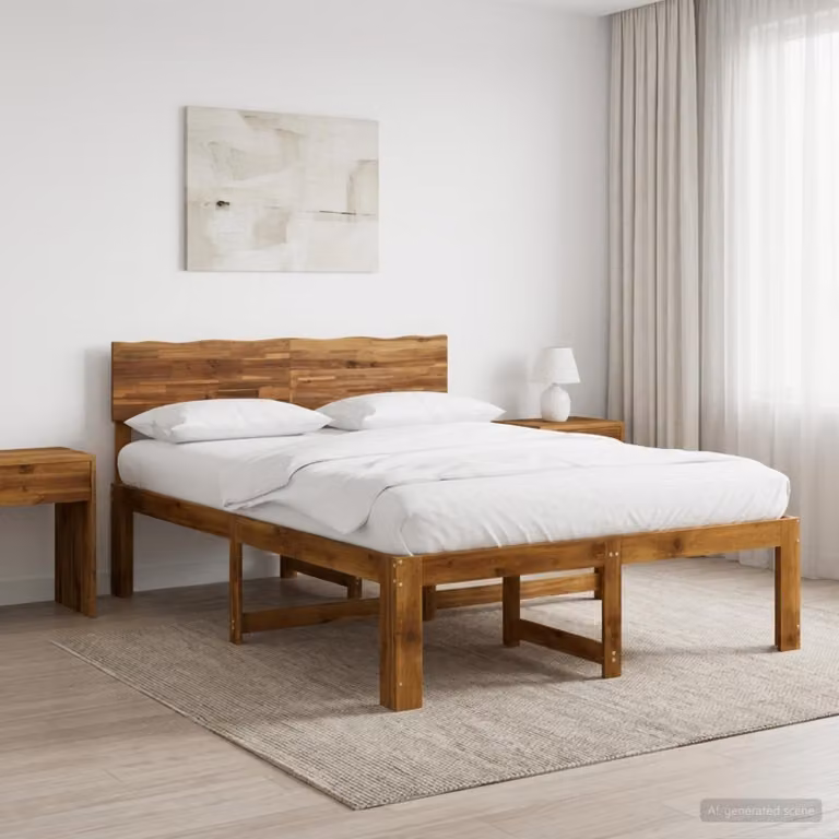 Letto matrimoniale con testiera vidaXL ROSTOCK in legno di acacia marrone L/P/H: 205.5 x 150 x 140 cm