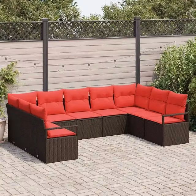 Set di divani 9 pz Marrone polyrattan 3346544