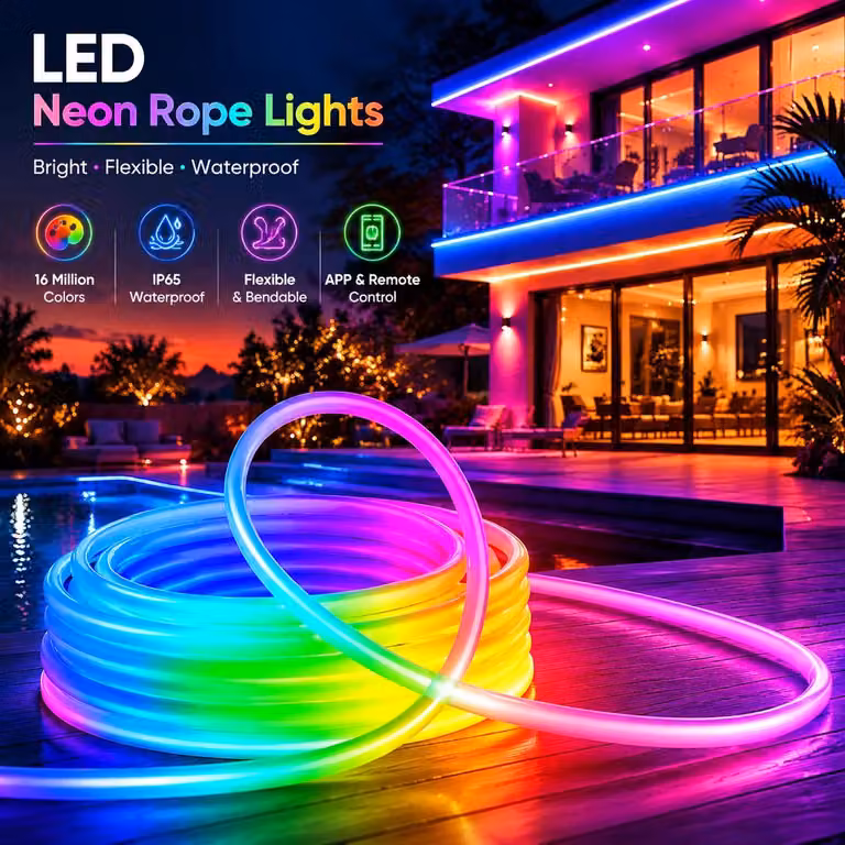 Strisce LED Neon RGBIC - 3 metri, alimentazione USB 5V - Bluetooth - Controllo tramite app, telecomando e timer - Funzione di sincronizzazione con la musica - Grado di protezione IP67, impermeabili