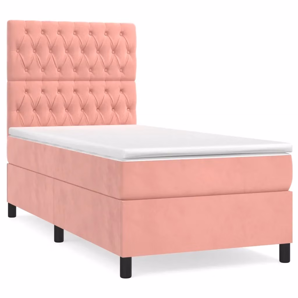 Letto con Giroletto a Molle e Materasso Ibrido vidaXL in Velluto Rosa e Bianco L/P/H: 200 x 90 x 128 cm – 2