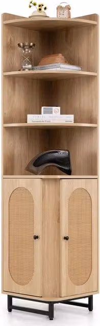 Armadietto Angolare Costway in Legno e Rattan Marrone con 2 Ante e Ripiani Regolabili, Altezza: 172 cm, L/P: 40 x 40 cm – 1