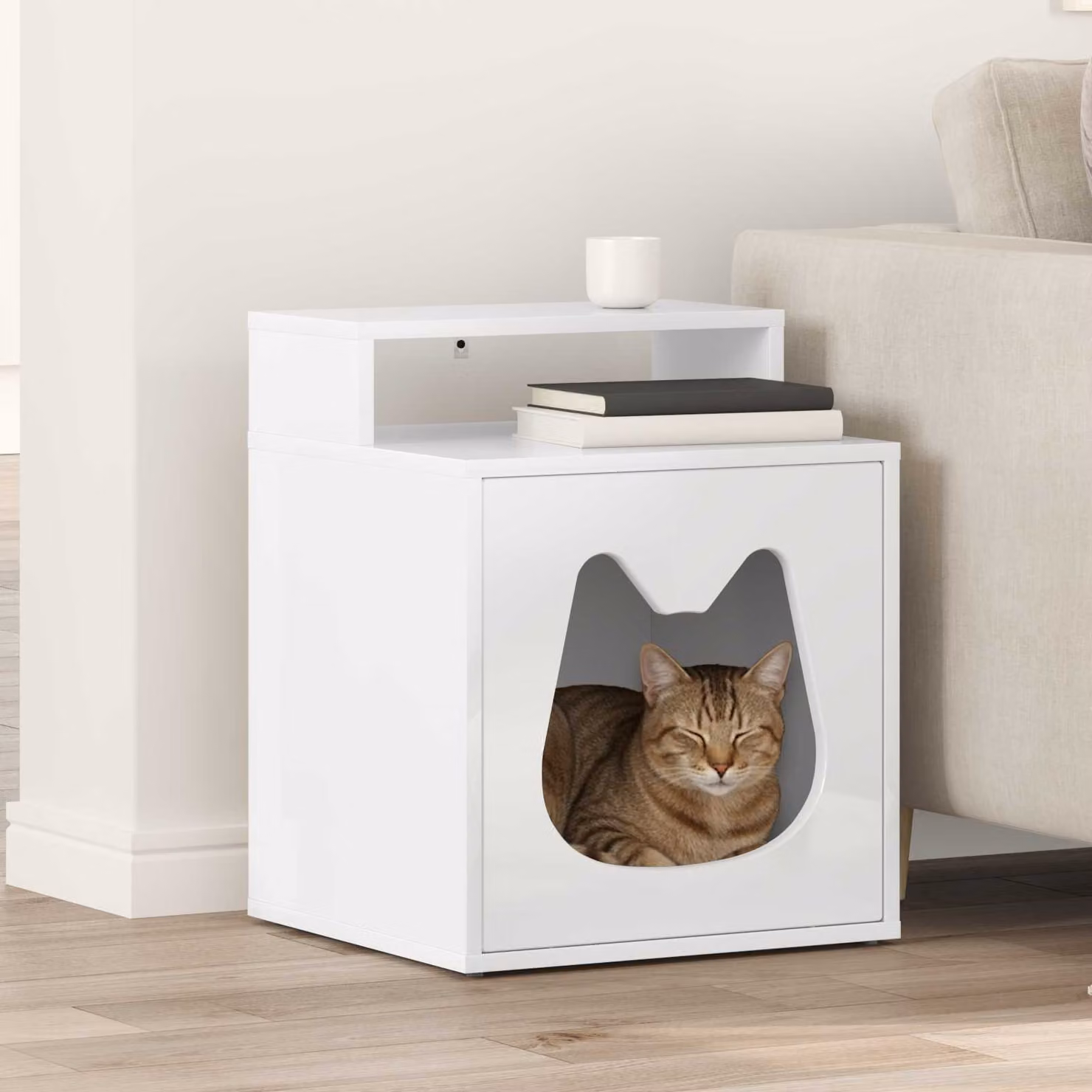 Casa per Gatti vidaXL Bianco Lucido L 42,5 cm x P 40 cm x H 53,5 cm