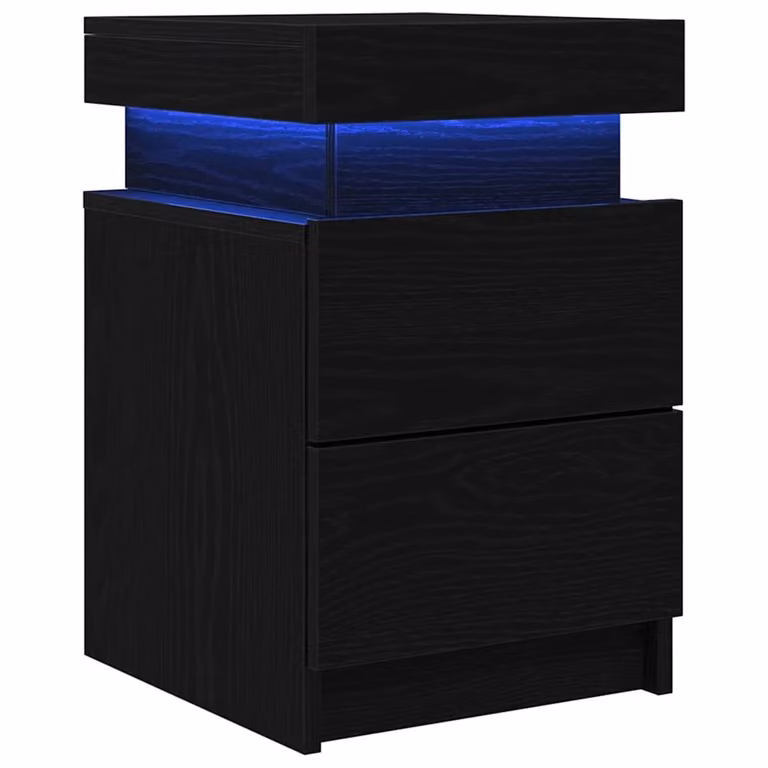 Set di 2 Armadi da Notte vidaXL in Rovere Nero con Illuminazione Integrata L/P/H: 35 x 39 x 55 cm