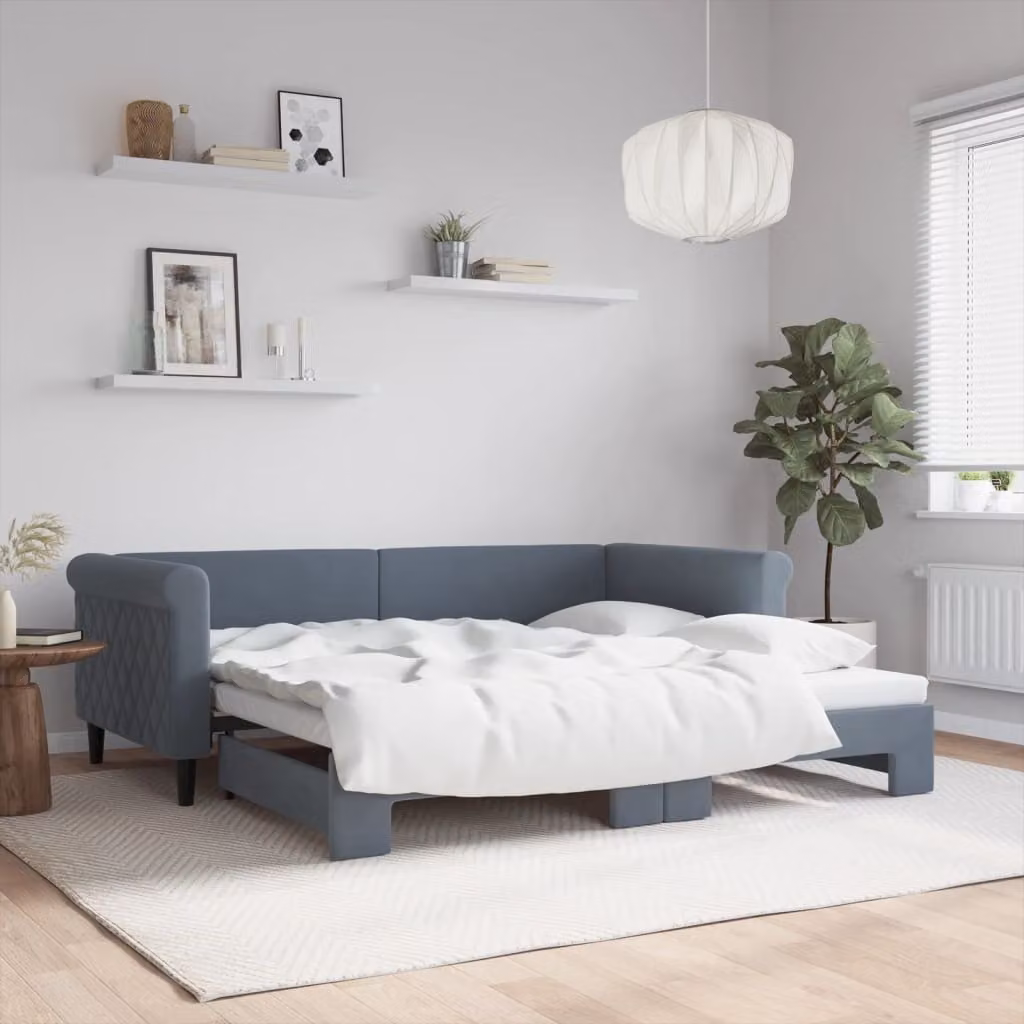 vidaXL Divano Letto con Letto Estraibile in Velluto Grigio Scuro L/P/H: 90 x 190 cm