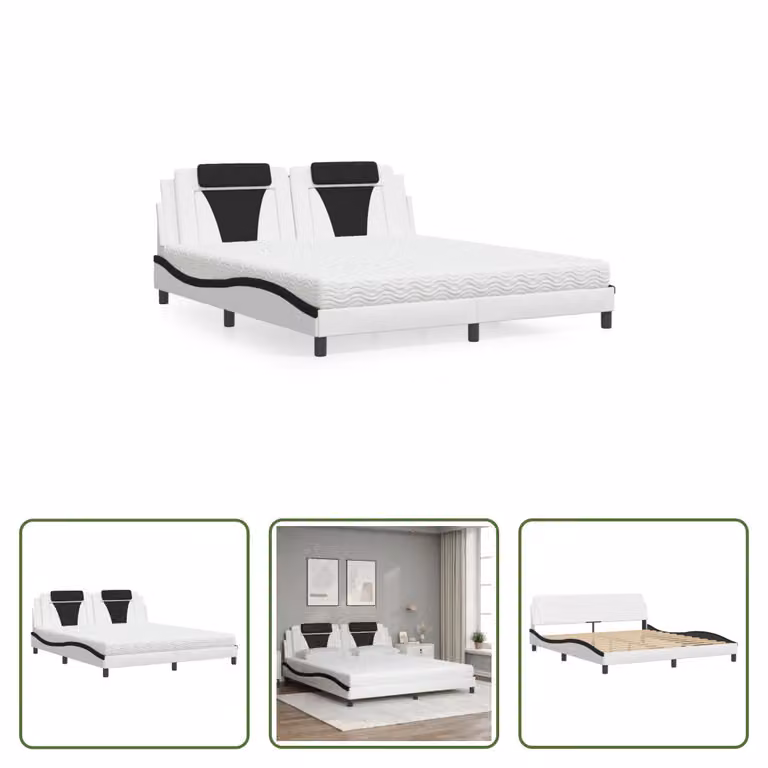The Living Store Letto con materasso bianco e nero 180x200 cm in ecopelle