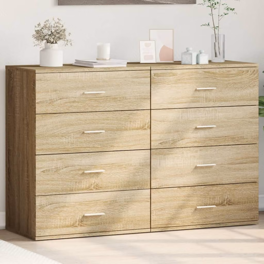 Set di 2 credenze vidaXL in legno multistrato e MDF color rovere, modello moderno da appendere al muro, L 60 cm x P 39 cm x H 80 cm