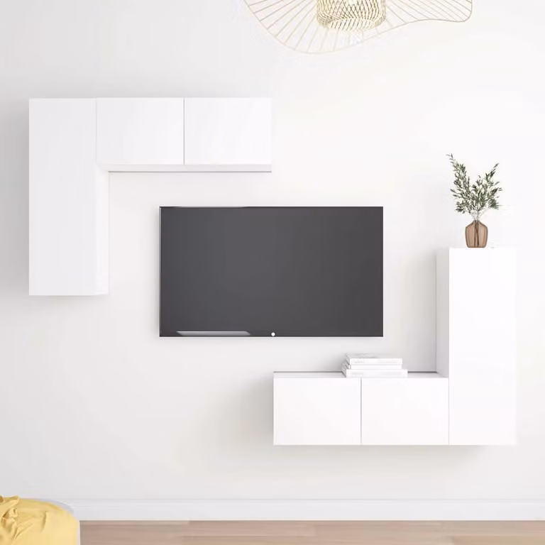 Set Mobili Porta TV 4 Pezzi vidaXL in Legno Multistrato e MDF Bianco Opaco