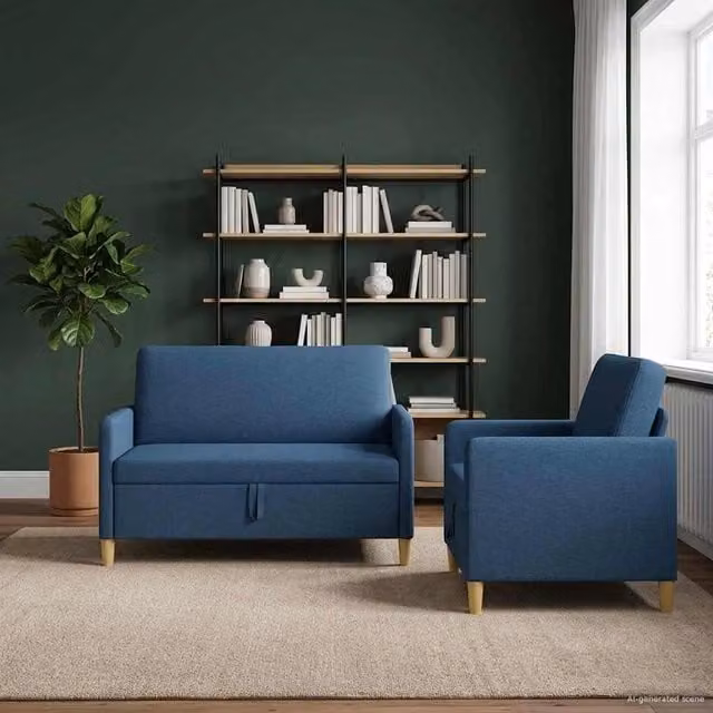 Set di Divani con Storage 2 pz Blu Poliestere 3429156