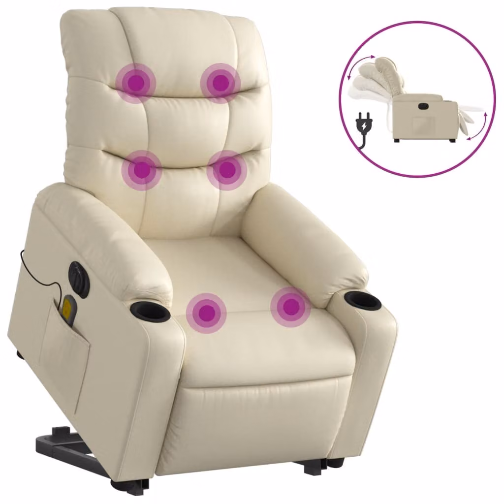 Poltrona Alzapersona Elettrica Reclinabile Crema in Pelle finta