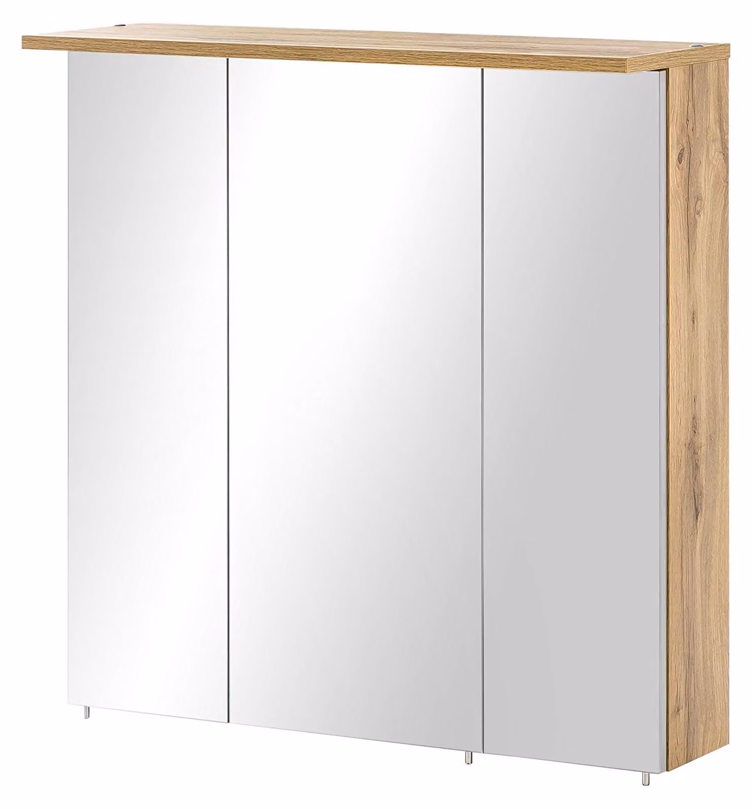 Specchio a muro con 3 ante, finitura effetto legno di quercia, dimensioni 70,5 x 16 x 72,3 cm, con illuminazione a LED