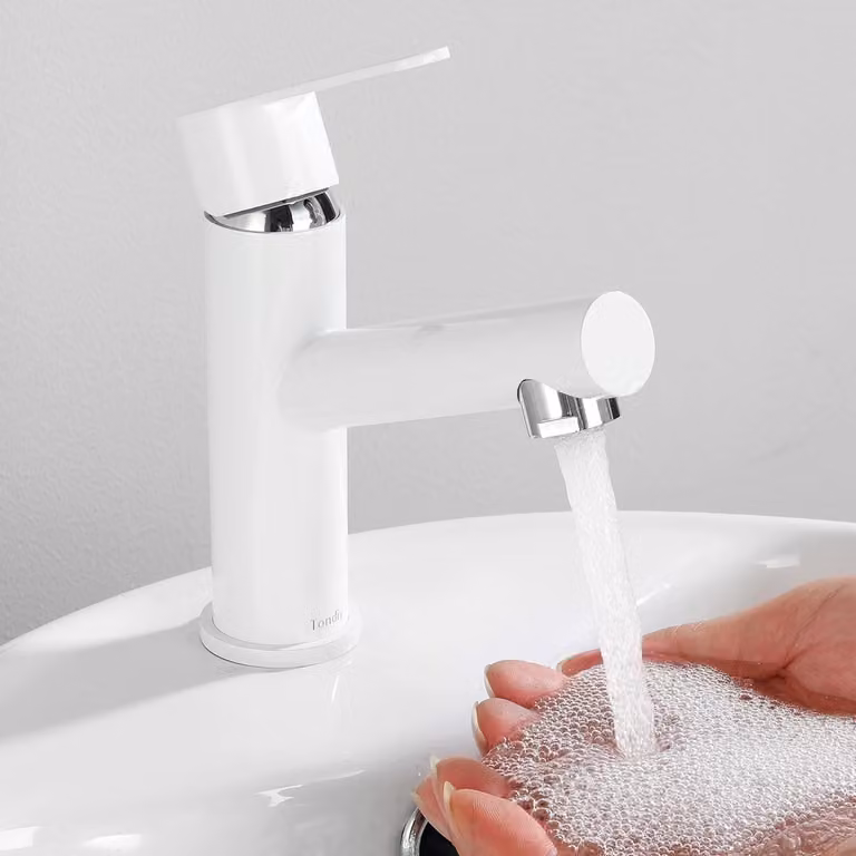 Miscelatore moderno per lavabo da bagno, in acciaio inossidabile bianco
