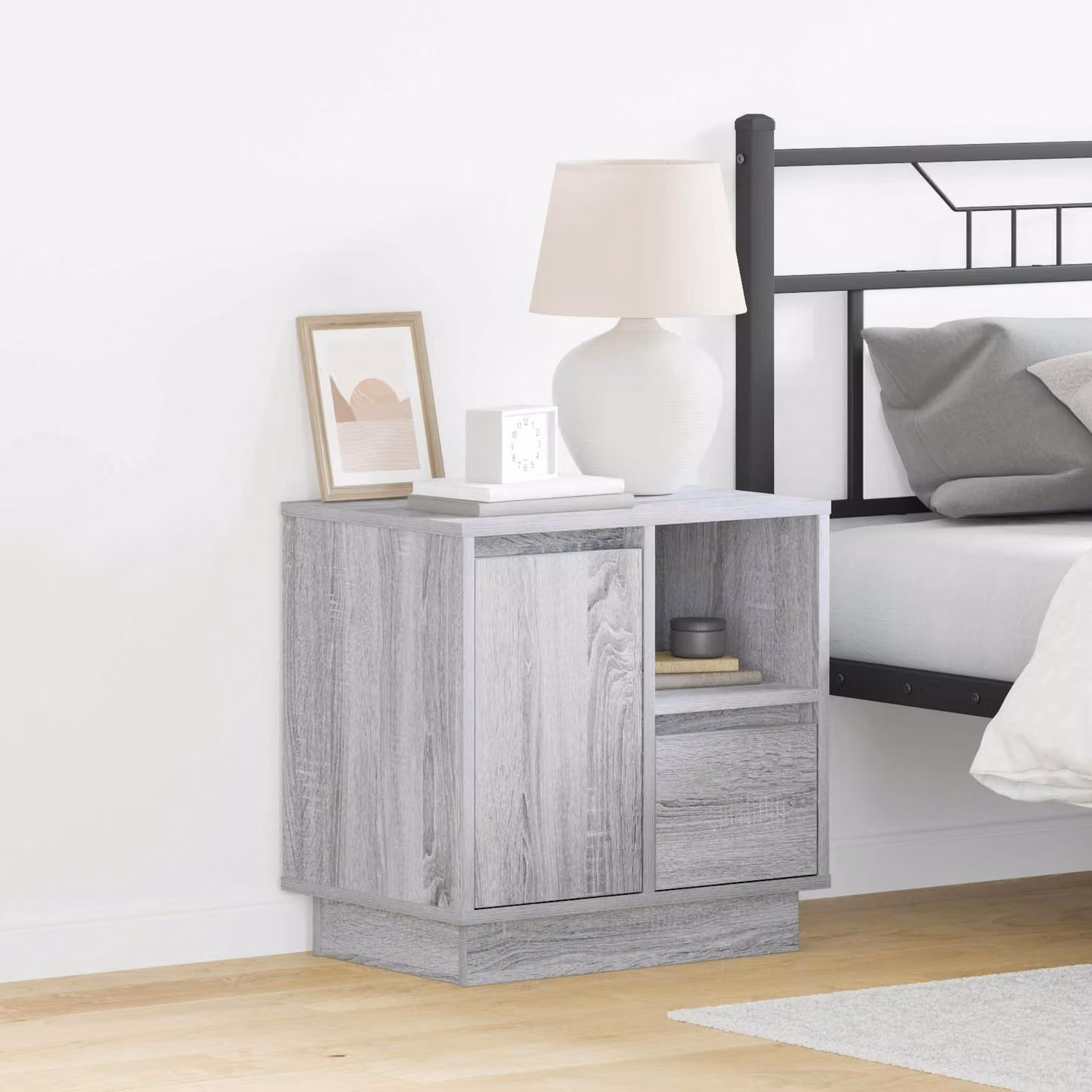 Armadio da notte moderno vidaXL in legno grigio con illuminazione integrata L 50 cm x P 34,5 cm x H 50 cm
