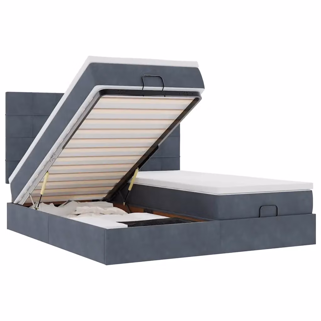Letto con contenitore a sollevamento vidaXL in velluto con materasso L: 160 cm, P: 200 cm, H: 203 cm, disponibile in grigio e bianco – 2