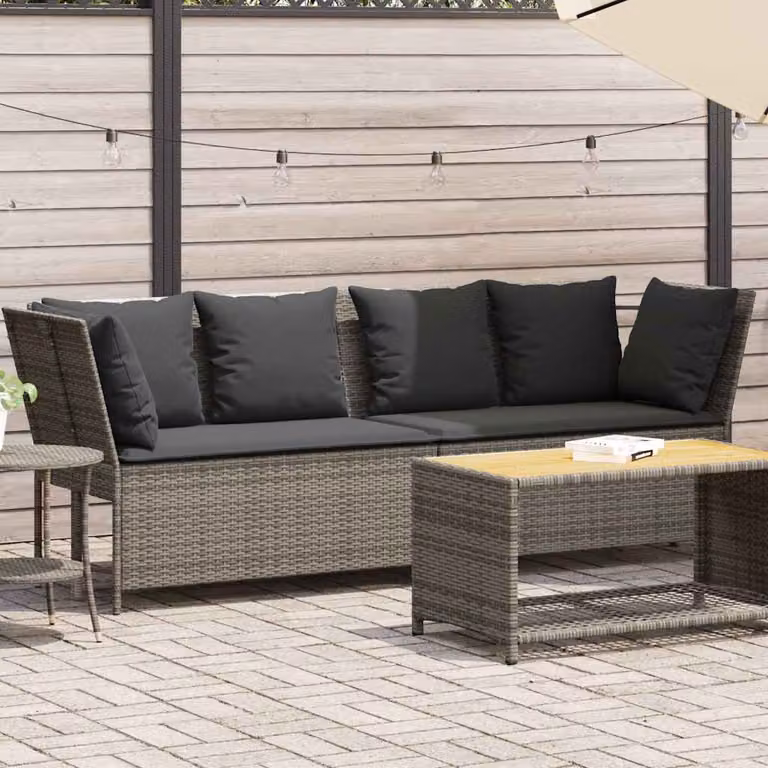 vidaXL Divano da giardino a L con cuscini in polyrattan e struttura in metallo, Grigio