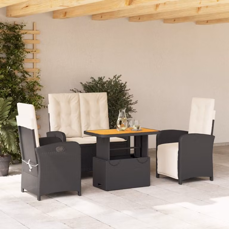 Maison Exclusive - Set da pranzo da giardino 4 pezzi con cuscini in polyrattan nero