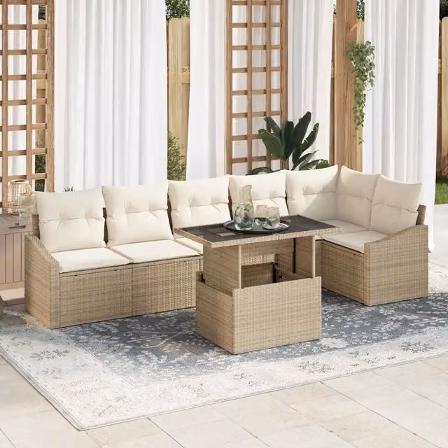 Set Divano da Giardino 7 pz Beige e Crema 3357754