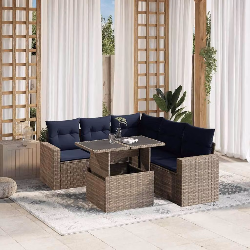 Maison Exclusive - Set di 6 divani da giardino con cuscini, grigio, polyrattan