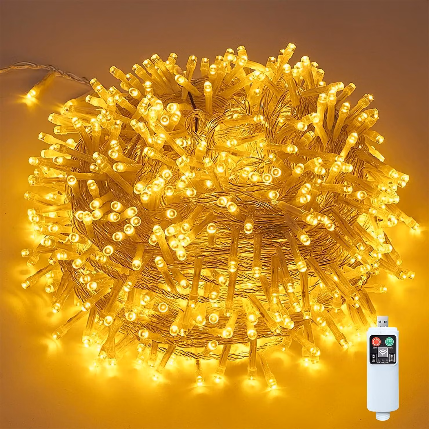 Catena luminosa a LED, 100 LED bianche calde, 10 metri, con spina, per interni/esterni
