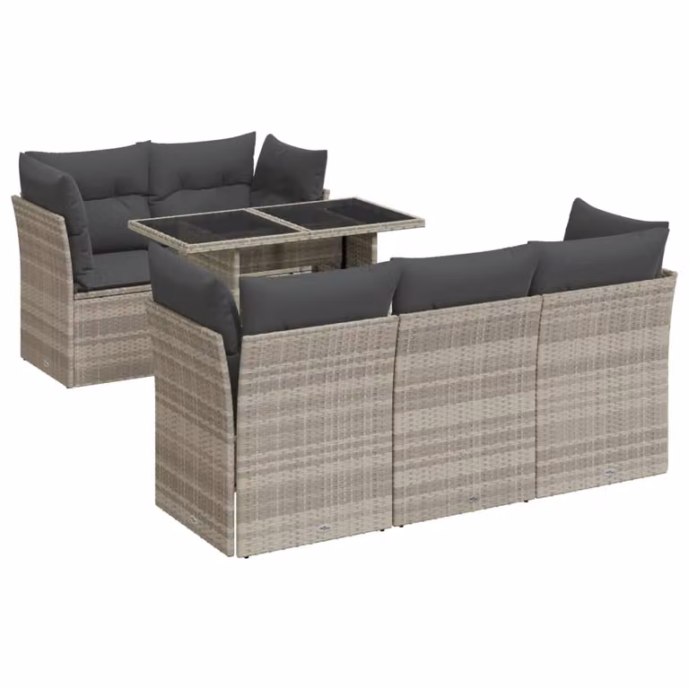 Set Divano da Giardino 6pz con Cuscini Grigio Chiaro Polyrattan