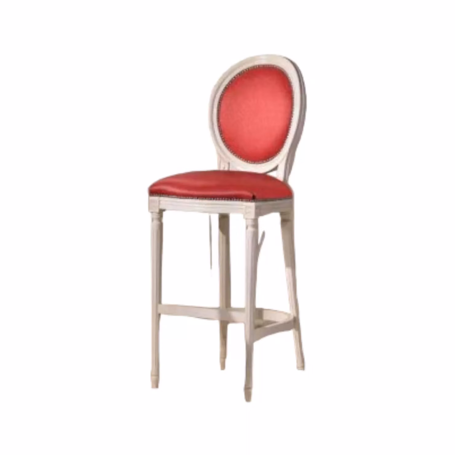 Sgabello shabby chic in legno di faggio imbottito in ecopelle con fregi Mobili 2G – 1