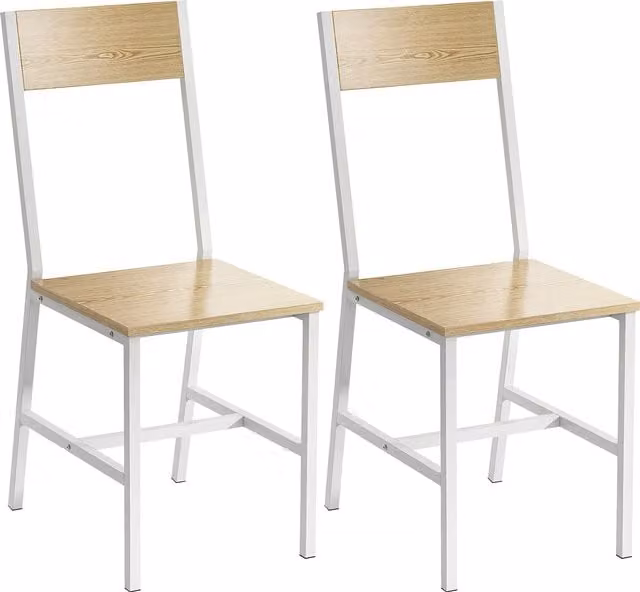 Set di 2 sedie da pranzo HOMCOM con schienale inclinato, struttura in metallo e legno naturale, L/P/H: 36 x 47 x 88.3 cm