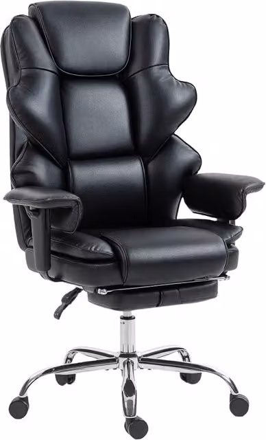 Sedia da Ufficio 76x73x117-125 cm con Poggiapiedi e Poggiatesta in Pelle PU Schiuma e Metallo Nero