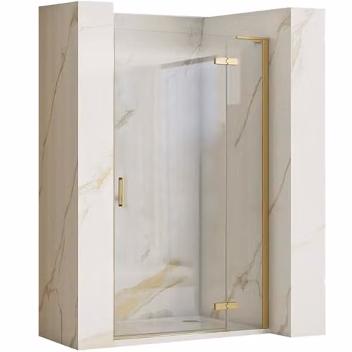 Rea - Porta Doccia 80 Gold Brush + Profilo Vetro Di Sicurezza Temperato Trasparente 6 mm (Oro Spazzolato) 1,8x80x200,5cm