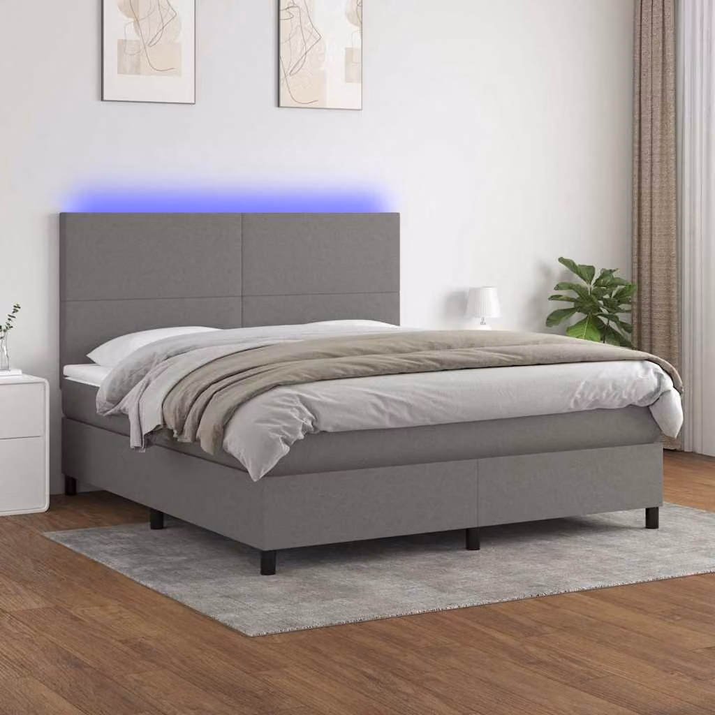 Letto Ibrido con Materasso e Illuminazione LED vidaXL, Grigio Scuro, L/P: 180 x 200 cm – 1