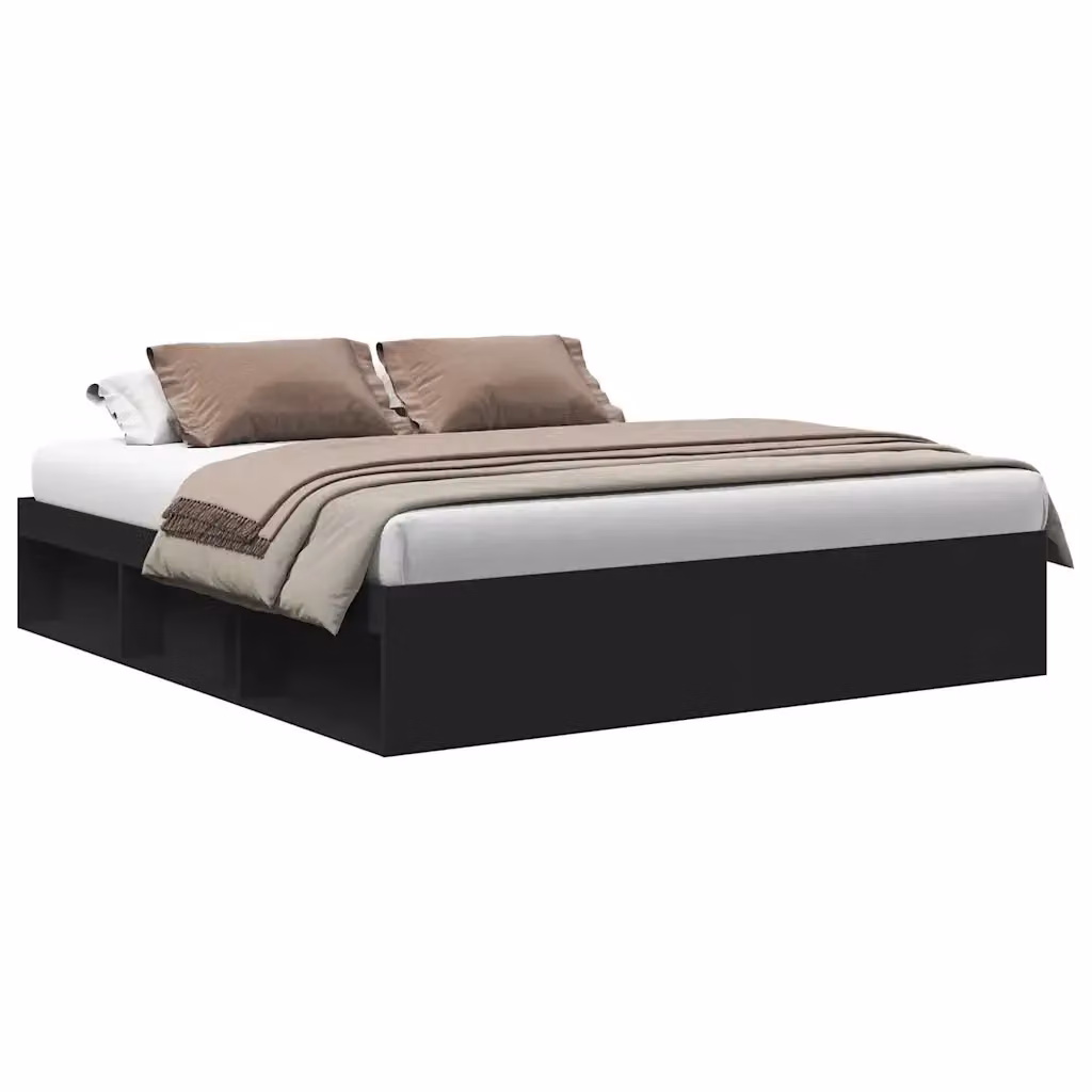 vidaXL Giroletto Moderno Nero con Compartimenti Laterali e Listelli in Legno 200x200 cm – 2