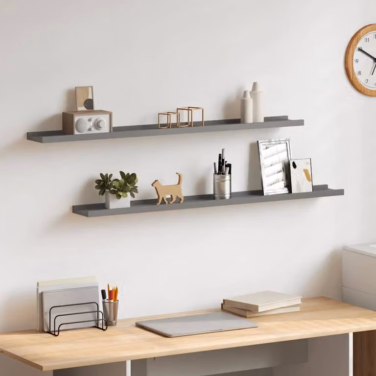 vidaXL Set di 2 Mensole da Parete Grigie in MDF per Soggiorno o Ufficio L: 100 cm, P: 9 cm, H: 3 cm