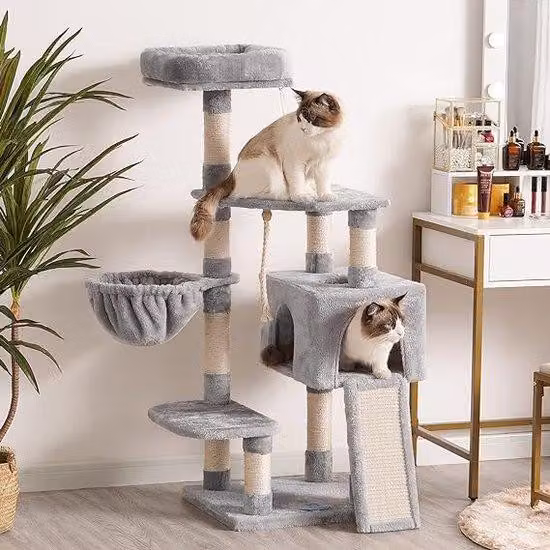 Torre da arrampicata per gatti con amaca e cuccia, stabile e robusta