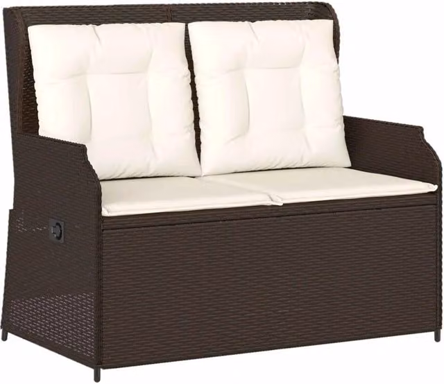 Panchina da giardino Outsunny moderna in rattan marrone con braccioli e struttura in metallo L: 220 cm, H: 95 cm, P: 67 cm