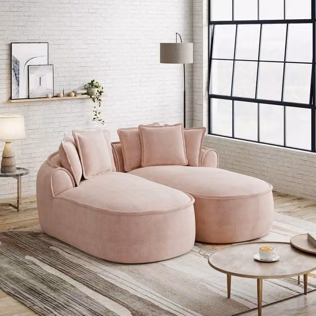 Divano Chaise Longue Doppio in Tessuto Chenille con Cuscini ¨C Xylo ¨C Rosa
