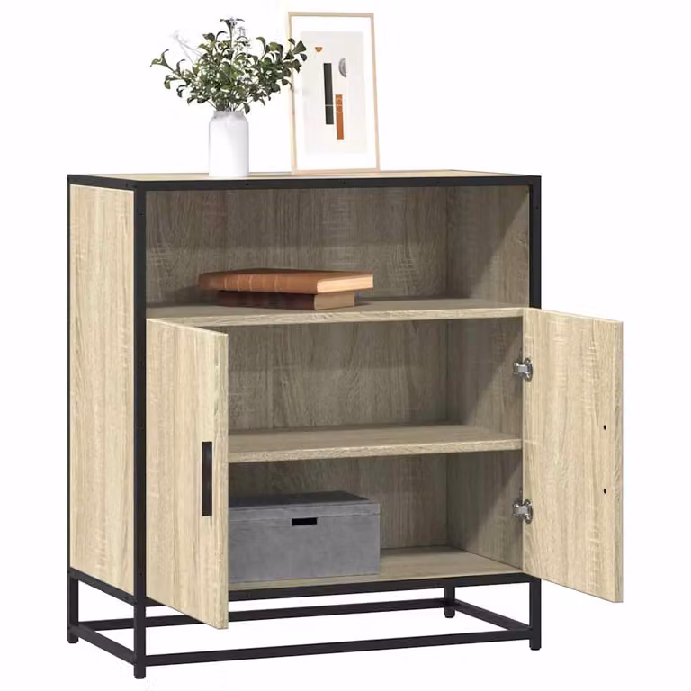 Credenza in stile industrial vidaXL in legno multistrato e metallo, colore rovere sonoma, L 68 cm x P 35 cm x H 76 cm