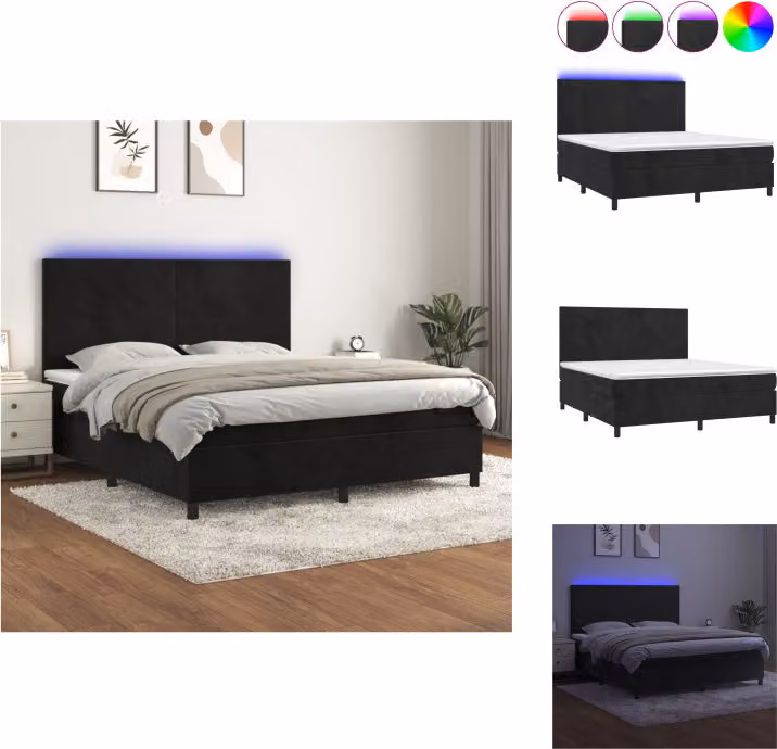 vidaXL Letto a molle con materasso e LED nero 160x200 cm in velluto - Letti e strutture letto