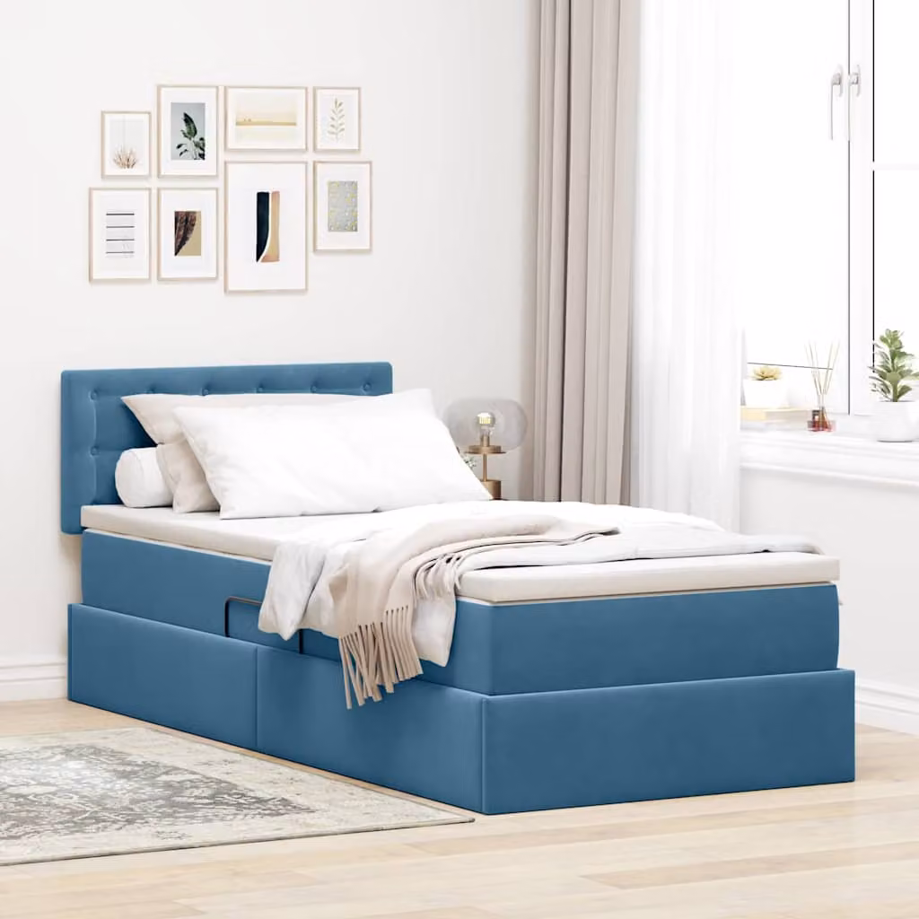Letto con Contenitore vidaXL in Velluto Blu, L 90 x P 200 cm – 1