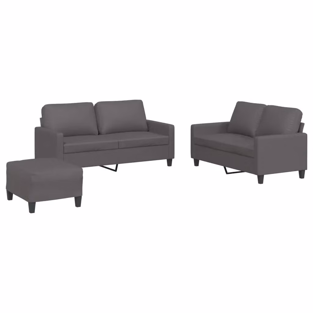 Set di divani 3 pezzi vidaXL in similpelle grigia con cuscini per soggiorno moderno – 2