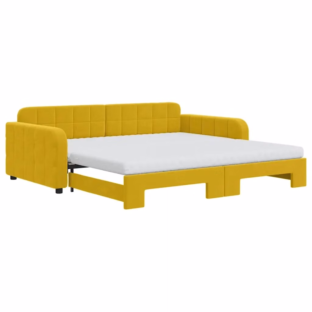 Divano Letto Estraibile vidaXL in Velluto Giallo con Materasso in Schiuma L/P/H: 223 x 110 x 71 cm, Dimensioni Materasso: 100 x 200 cm – 2