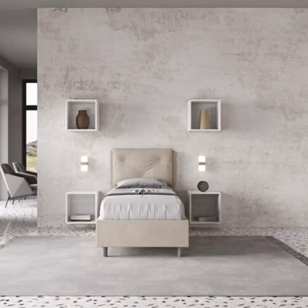 Letto singolo contenitore imbottito Ityhome Appia in microfibra colore sabbia L: 80 cm, P: 210 cm – 2