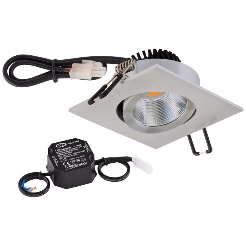 EVN P-LED da incasso a soffitto, quadrato, orientabile, alluminio anodizzato (STL) IP20 8,4 W 4000 K 1060 lm 90 Ra dimmerabile, diametro di incasso 68 mm