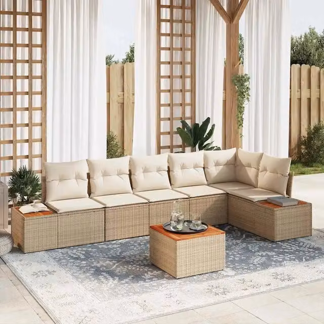 Set Divano da Giardino 6 pz 6-Numero di posti Beige e Crema 3356771