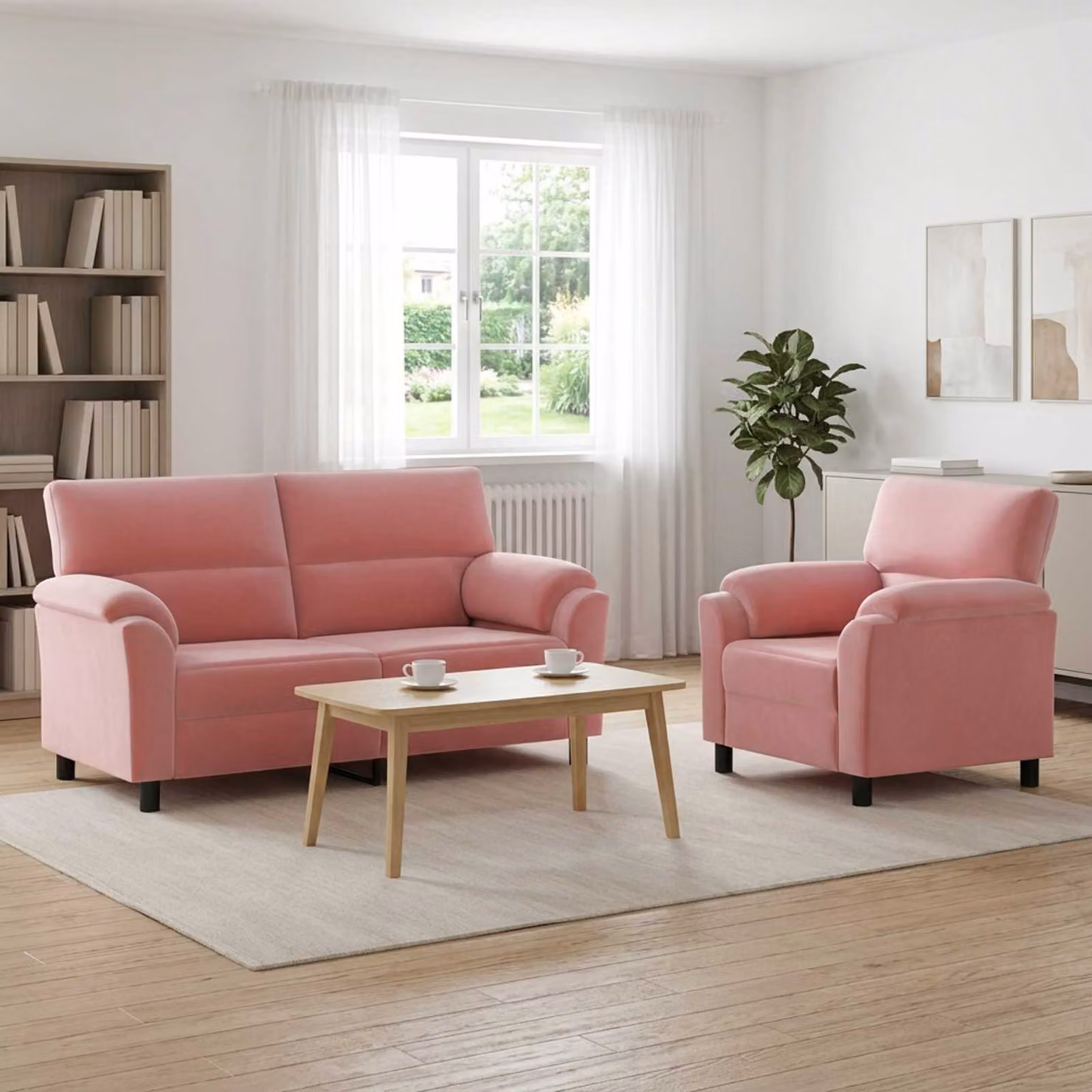 Set di 2 divani moderni vidaXL in velluto rosa con struttura in metallo e cuscini inclusi