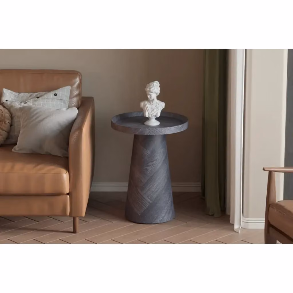 Tavolino rotondo moderno Meublorama collezione CARVELA grigio con bordo rialzato D45 x H57 cm – 2