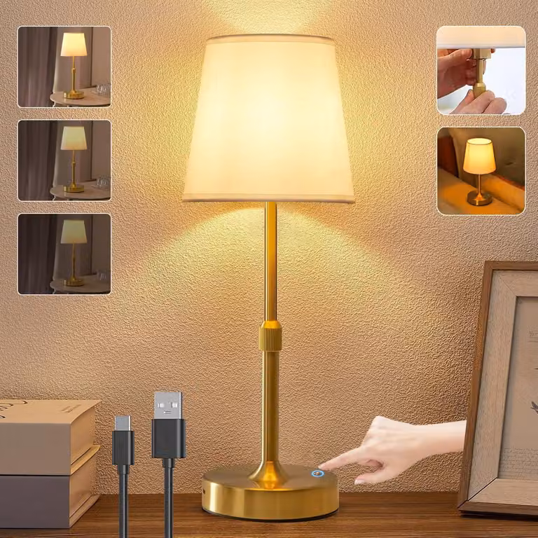 Lampada da tavolo senza fili, LED dimmerabile, lampada da comodino a batteria