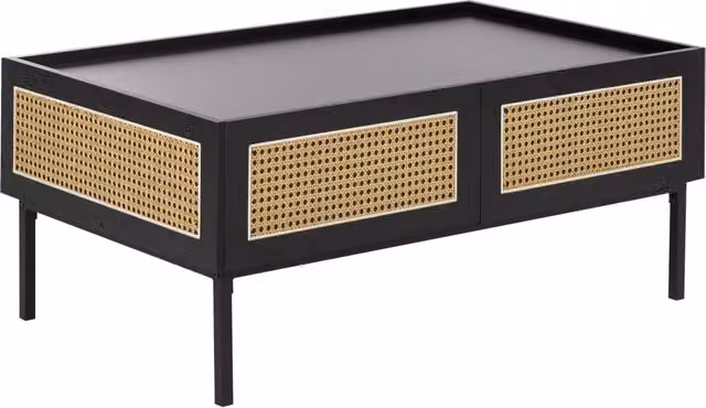 Tavolino da caffè Beliani in stile Boho nero con cassetti in rattan e struttura in metallo e MDF L/P/H: 97 x 57 x 42 cm