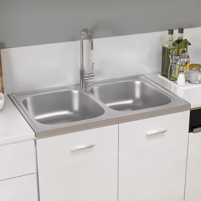 vidaXL Lavello da cucina a doppia vasca in acciaio inox argento L: 80 cm, P: 50 cm, H: 15,5 cm