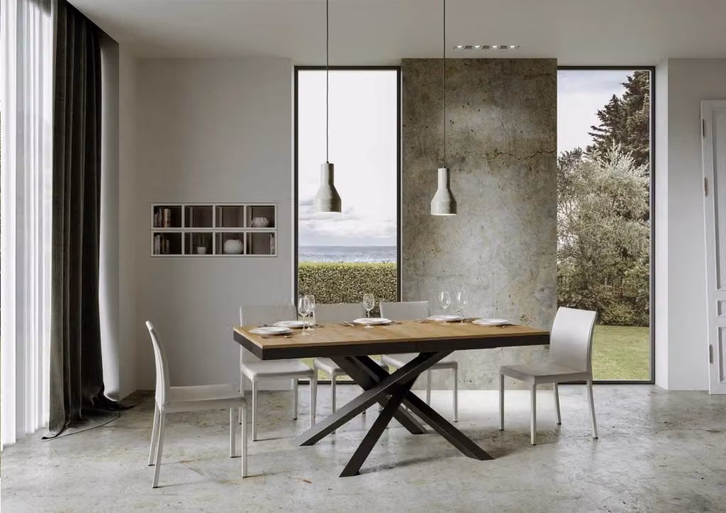 Tavolo da pranzo allungabile Volantis Evolution in quercia naturale e metallo, L/P/H: 160-264 x 90 x 80 cm – 2