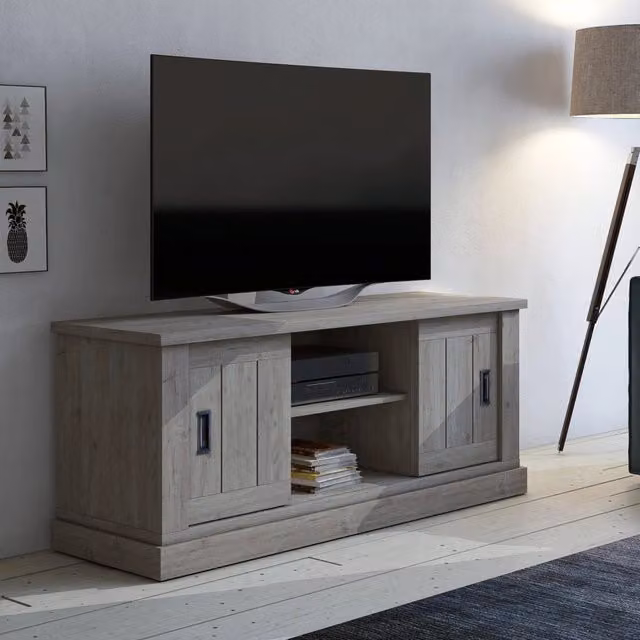 Mobile porta TV Mesola DMORA con un ripiano, Grigio Rovere, L: 45 cm, P: 46 cm, H: 60 cm – 1