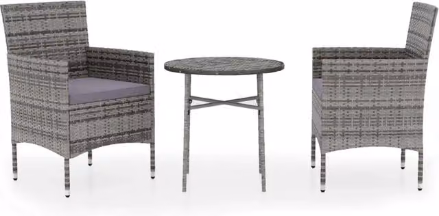 Set Mobili da Giardino 3 Pezzi in Polyrattan Grigio con Design Moderno